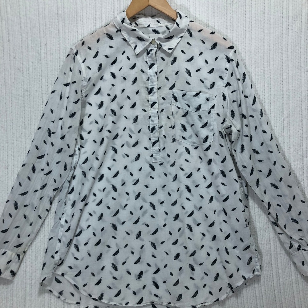 GAP Boyfriend Fit‎ Shirt Feather Print Long Sleeve Button Down Top Large